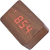 Kadimendium Gentle LED Lights Powered by 3 AAA Batteries Wooden Clock Alarm Clock Alarm Wood Digital Alarm Clock for Bedroom Office School (Brown Wood + red Light)