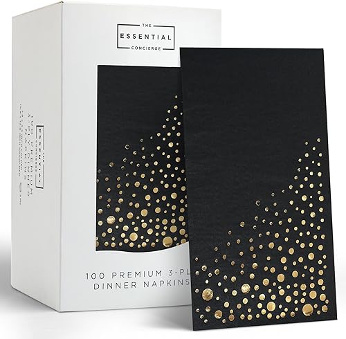 Elegantes servilletas negras  Servilletas desechables de 7.5 x 4.25 pulgadas, 100 servilletas negras y doradas, servilletas doradas y negras disponible en Yaxa Guatemala