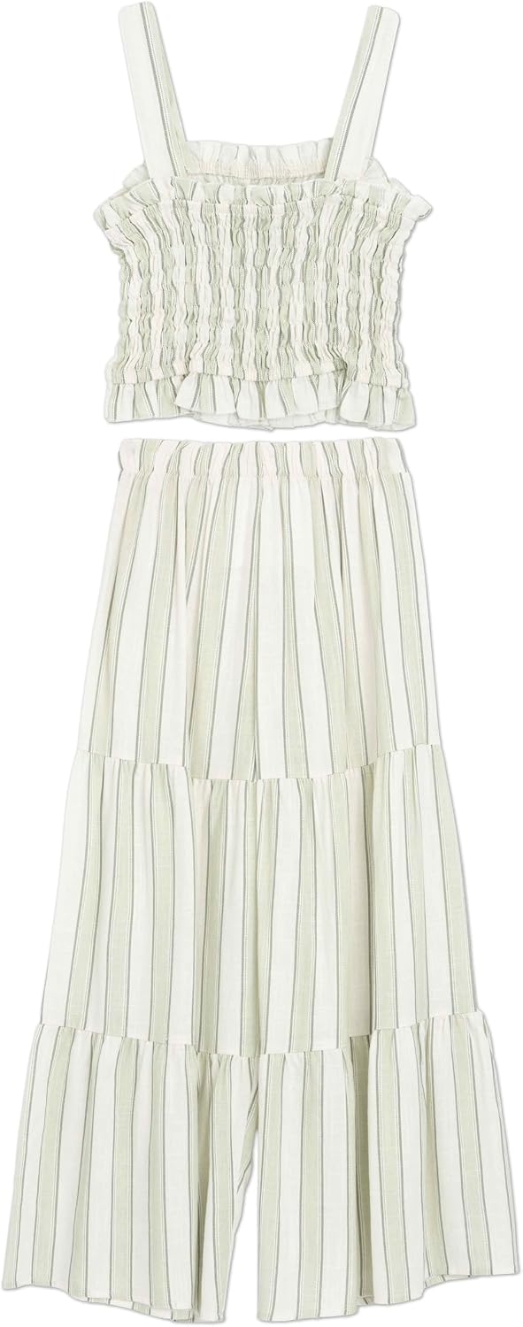 Speechless Girls' 2-piece Striped Smocked Tank and Wide Leg Tiered Pants Set