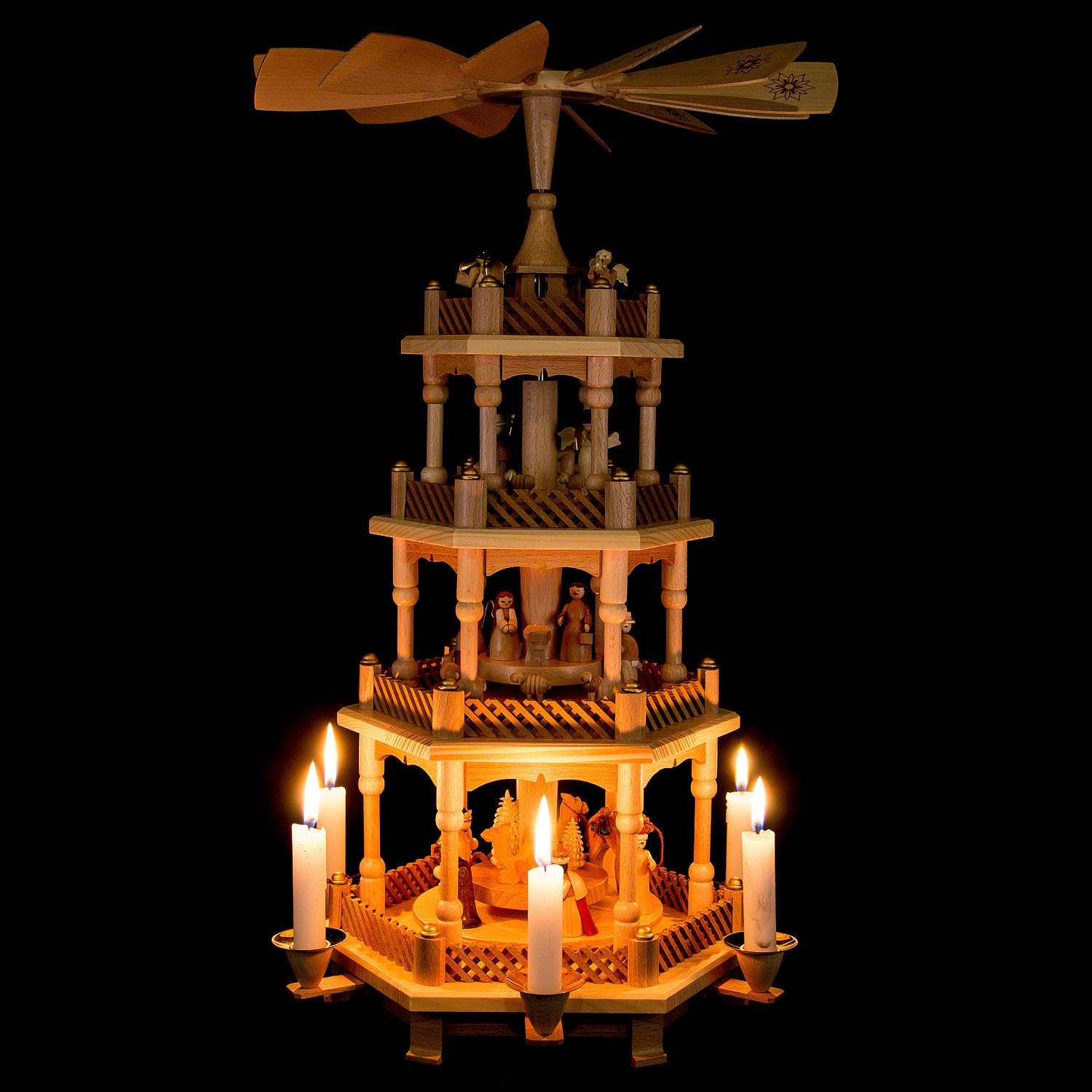 Original Erzgebirge Handcrafted 4-Storey Pyramid Christ Birth Nature - 54 cm Handwork Germany