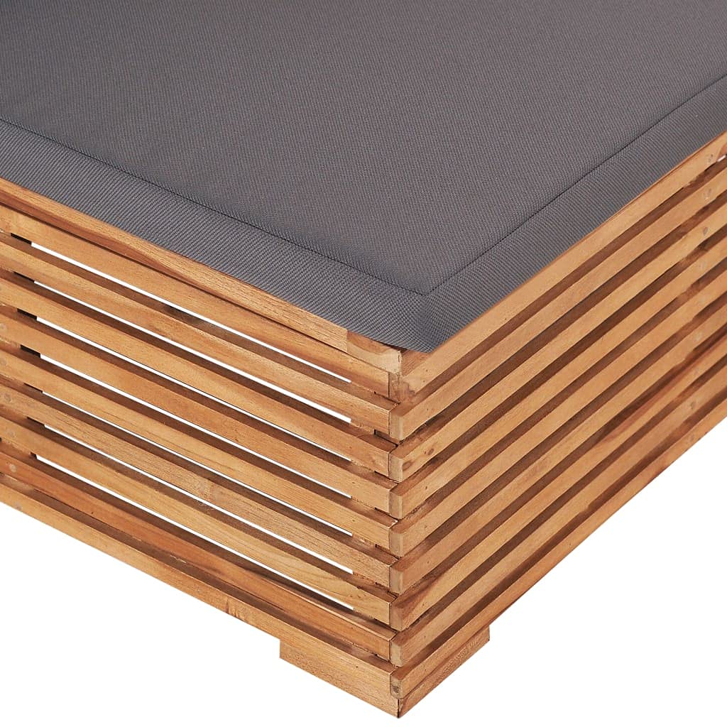 Canapé Central de Jardin en Bois de Teck Gris foncé, Design à Lattes, Coussins Gris, Dimensions 69,5 x 69,5 x 60 cm, siège 62 cm, pour terrasse Patio détente