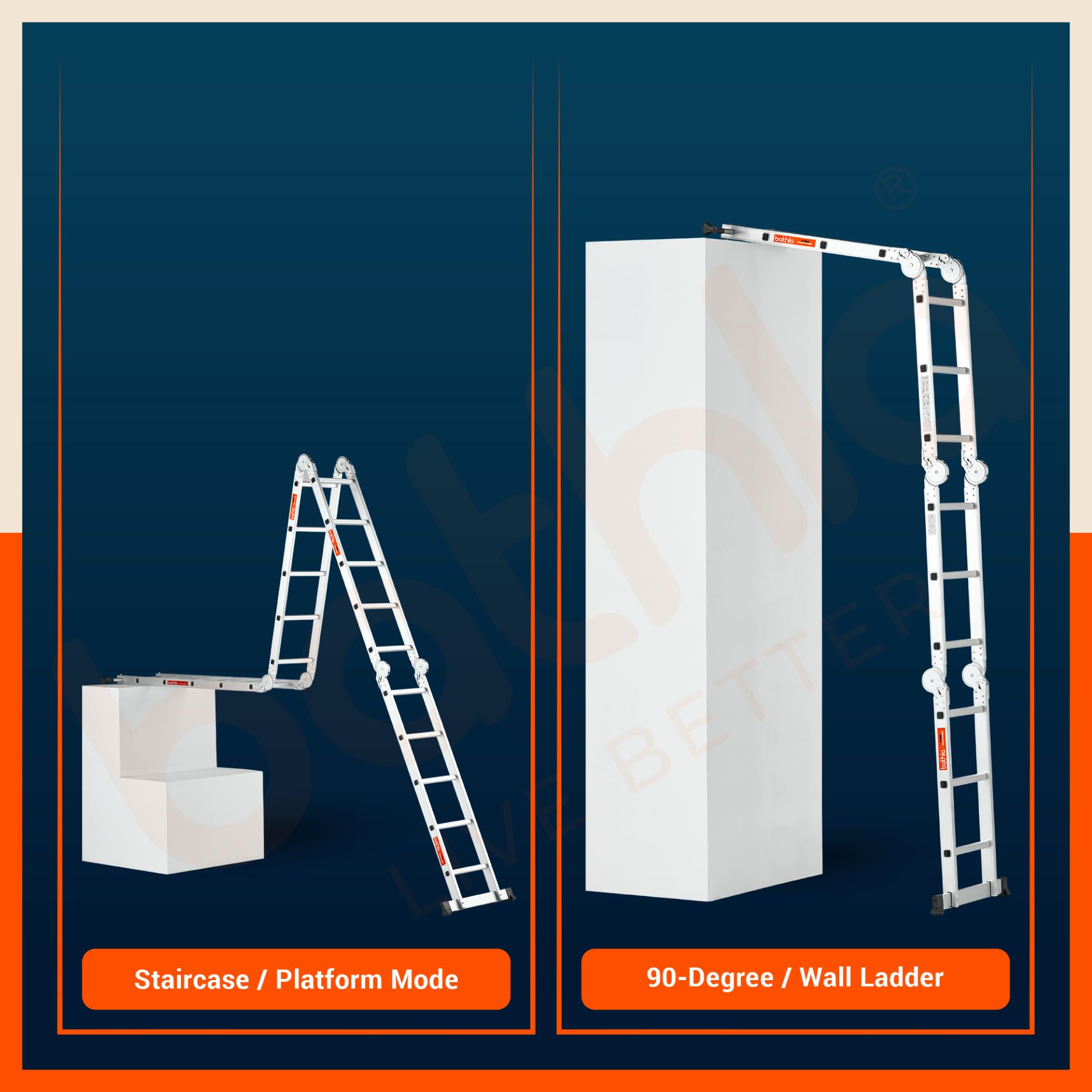 Bathla X-Tend 15 Ft Aluminium Multipurpose Foldable Step Ladder | Portable & Compact Folding Design | 150 Kg Load Capacity | 2-Year Warranty | for Home & Industrial Use | (4.5 m 16 Step) — Amazon image 4