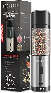 USB Rechargeable Pepper Grinder, Gravity Electric Pepper Grinder with 6 Level Adjustable Coarseness, One Handed Operated Salt and Pepper Grinder for Kitchen, Restaurant and BBQ