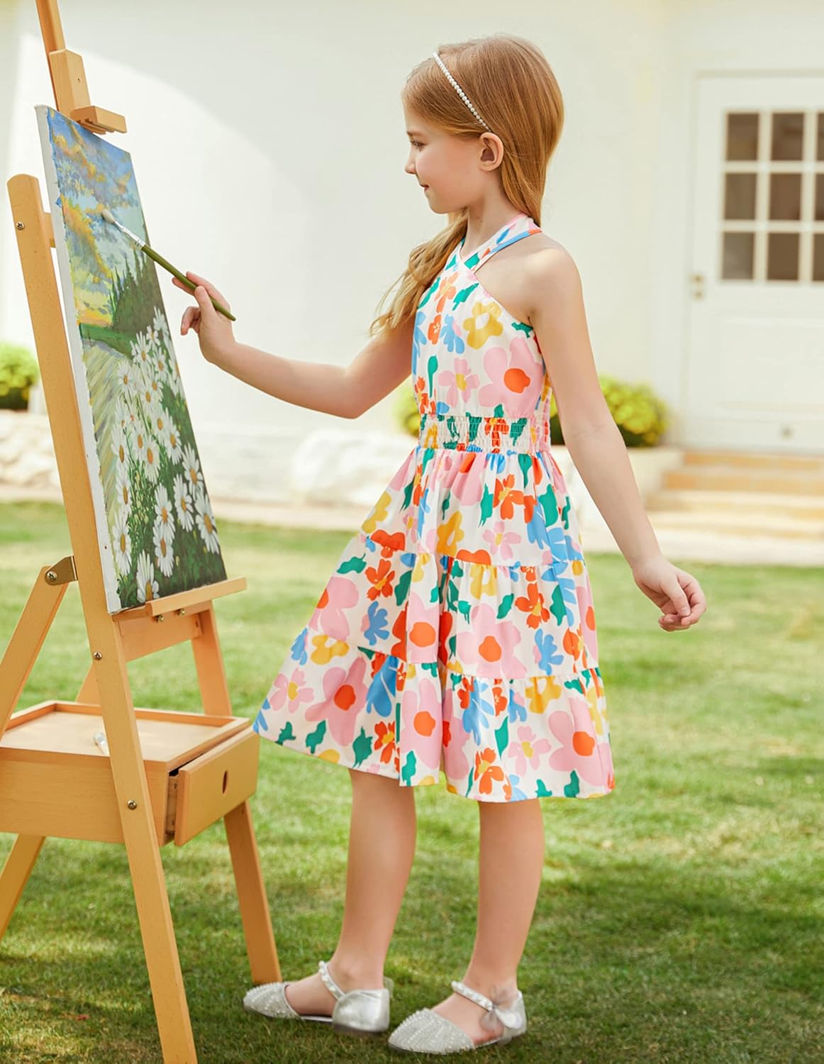 GRACE KARIN Girls Summer Dress Off Shoulder Floral A-line Midi Dress 5-14Y - Image 4