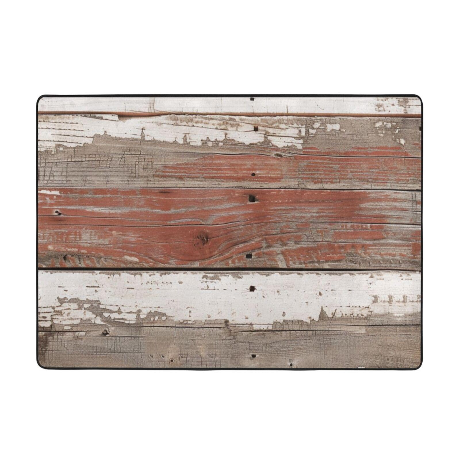 Tapis de sol rustique imprimé bois de grange grand format 203 x 147 cm pour salon