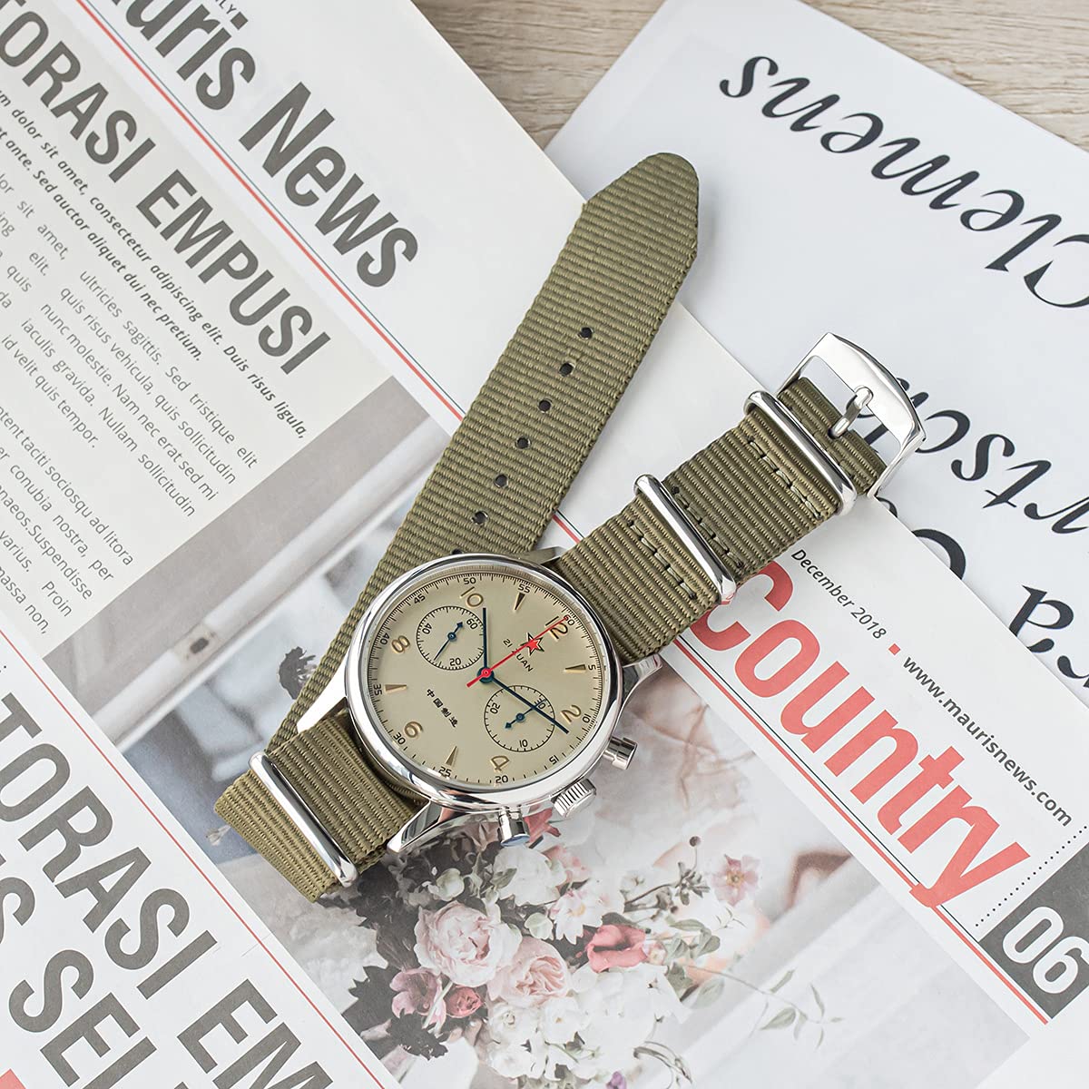 Seagull 1963 Herren-Chronograph, 40 mm, Saphirglas, ST1901, Uhrwerk, SU1963S40, grün, 40 mm, Armband