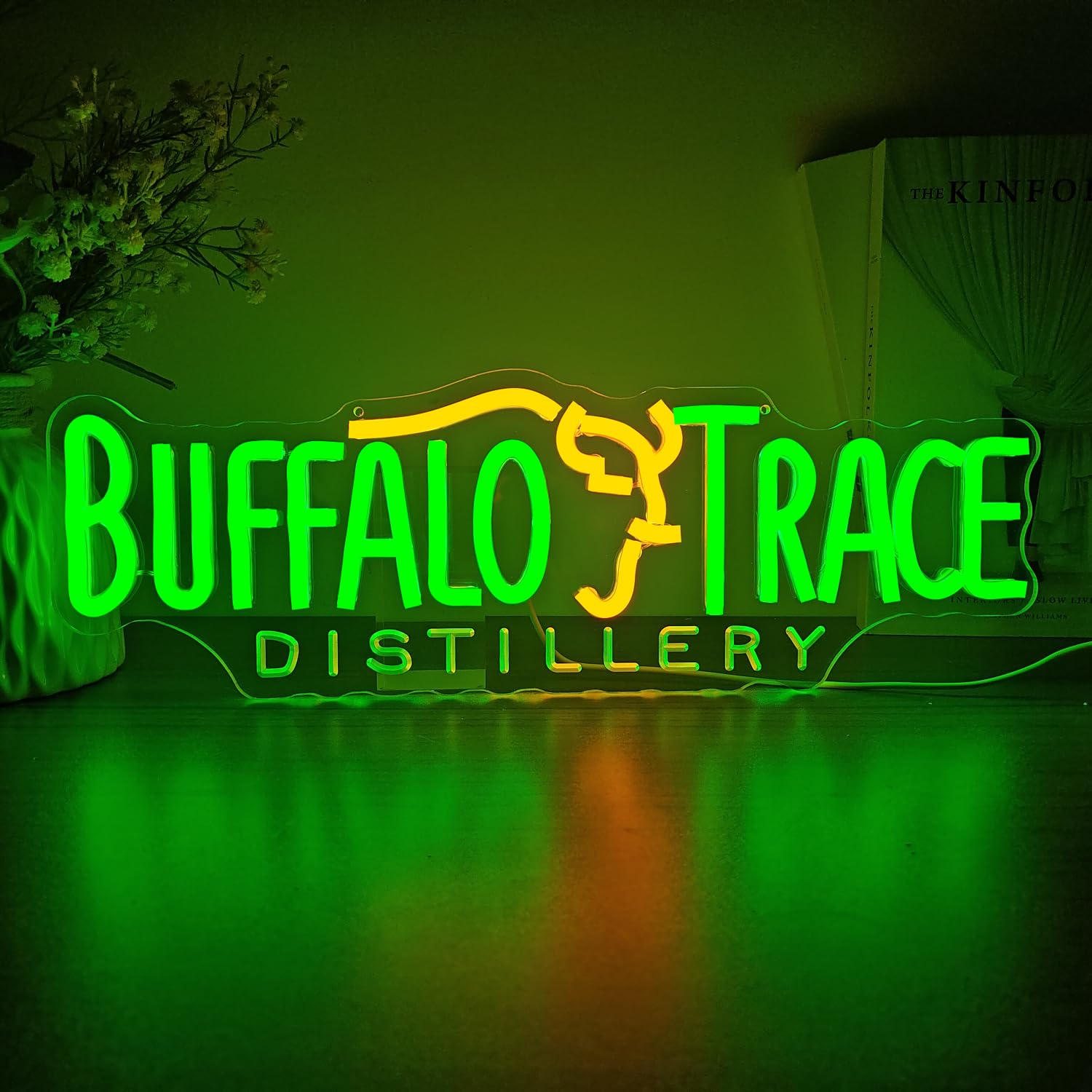 Jeanchrl Buffalo Neon Sign Trace Distillery Whiskey Neon Lights for Bedroom Home Business Club Pub Neon Bar Sign for Man Cave Light up Sign for Wall Decor Gift