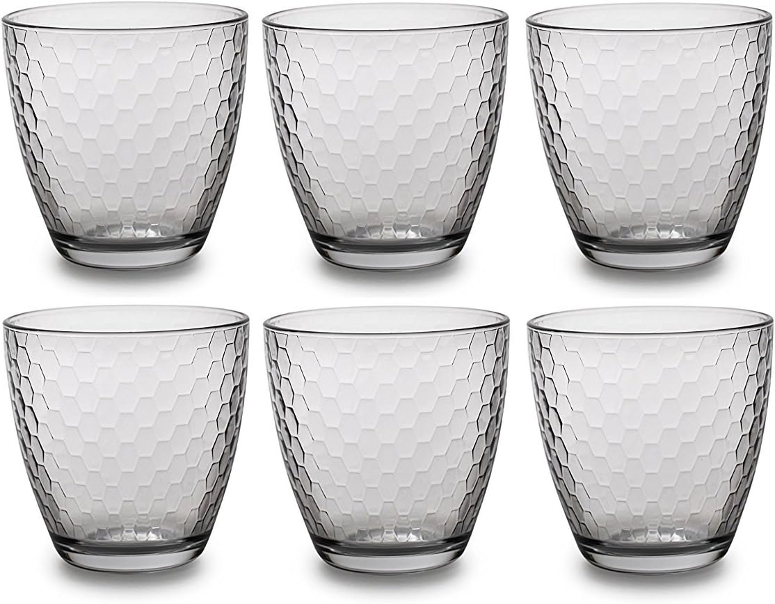 Circleware Hive Huge Set of 12 Drinking Glasses, 6-16oz and 6-13oz Double Old Fashioned Whiskey Glass