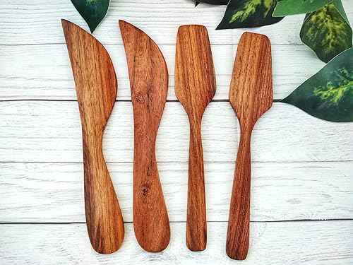 Miniatura 8 de JAKAPAN Cuchillo y espátula hechos a mano de madera, herramienta de cocina para hornear, pan, pastel, mermelada, mantequilla, gelatina, cuchillo