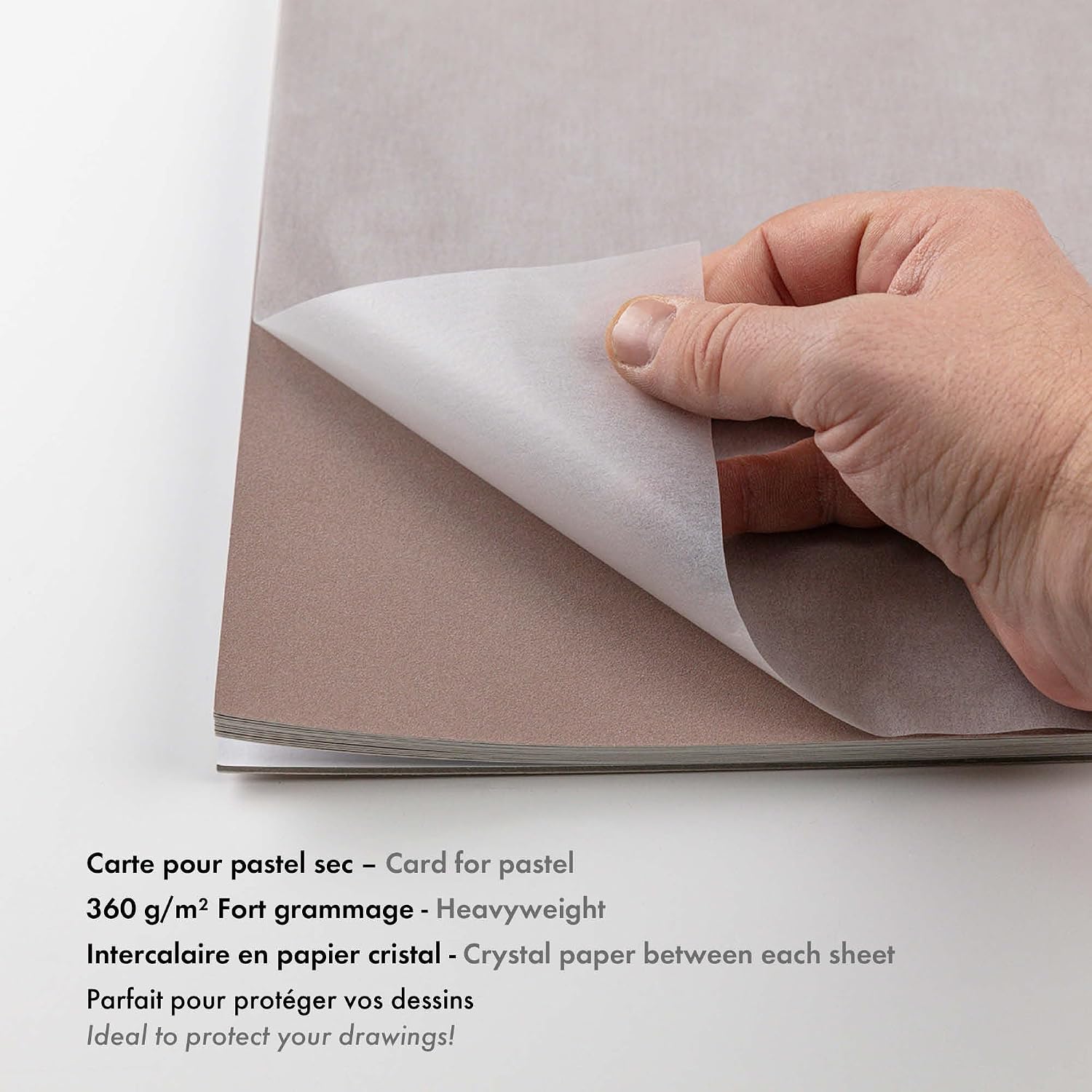 Clairefontaine 96013C Bloc Collé Pastelmat n°8-12 Feuilles Carte Spéciale Pour Pastels Secs - 18x24 cm 360g - Brun - Intercalaires en Papier Cristal