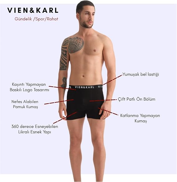 Erkek Premium Penye Pamuklu Likralı Boxer - 10'lu Set