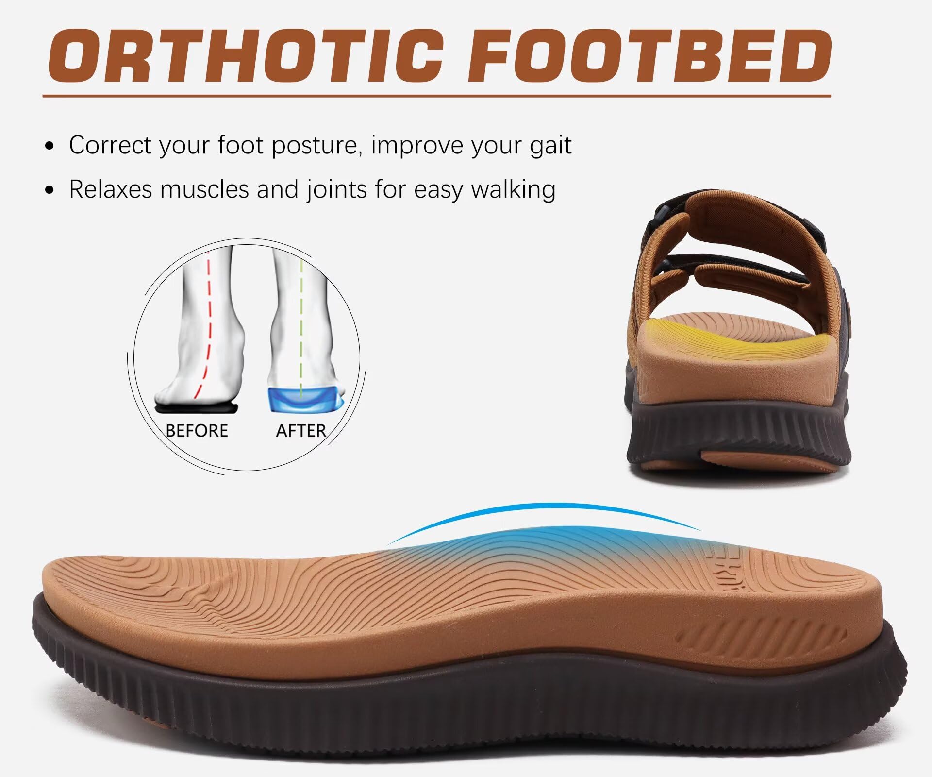 KuaiLu Sandali Sportivi Uomo Comode Camminata Ortopediche Fascite Plantare Memory Foam Ciabatte Estive Leggero Regolabile Antiscivolo Plateau Sandalo