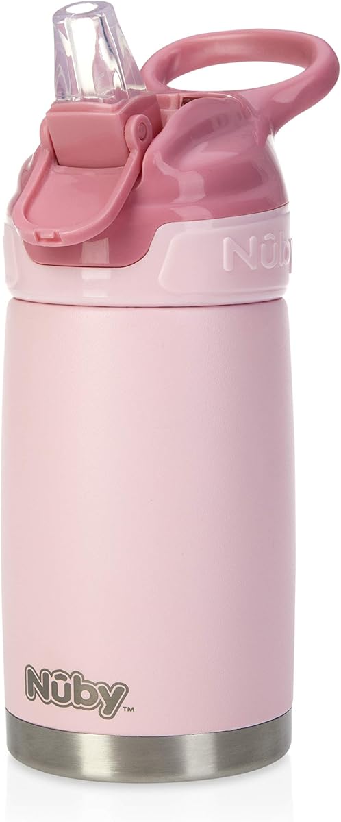 Nuby Thirsty Kids No Spill Flip-It Reflex Travel Cup - 10.1 oz | Stainless Steel - Pink