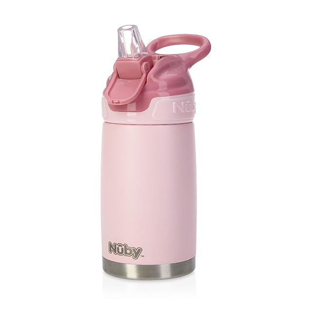 Nuby Thirsty Kids No Spill Flip-It Reflex Stainless Steel Travel Cup or Water Bottle - 10 Oz -
