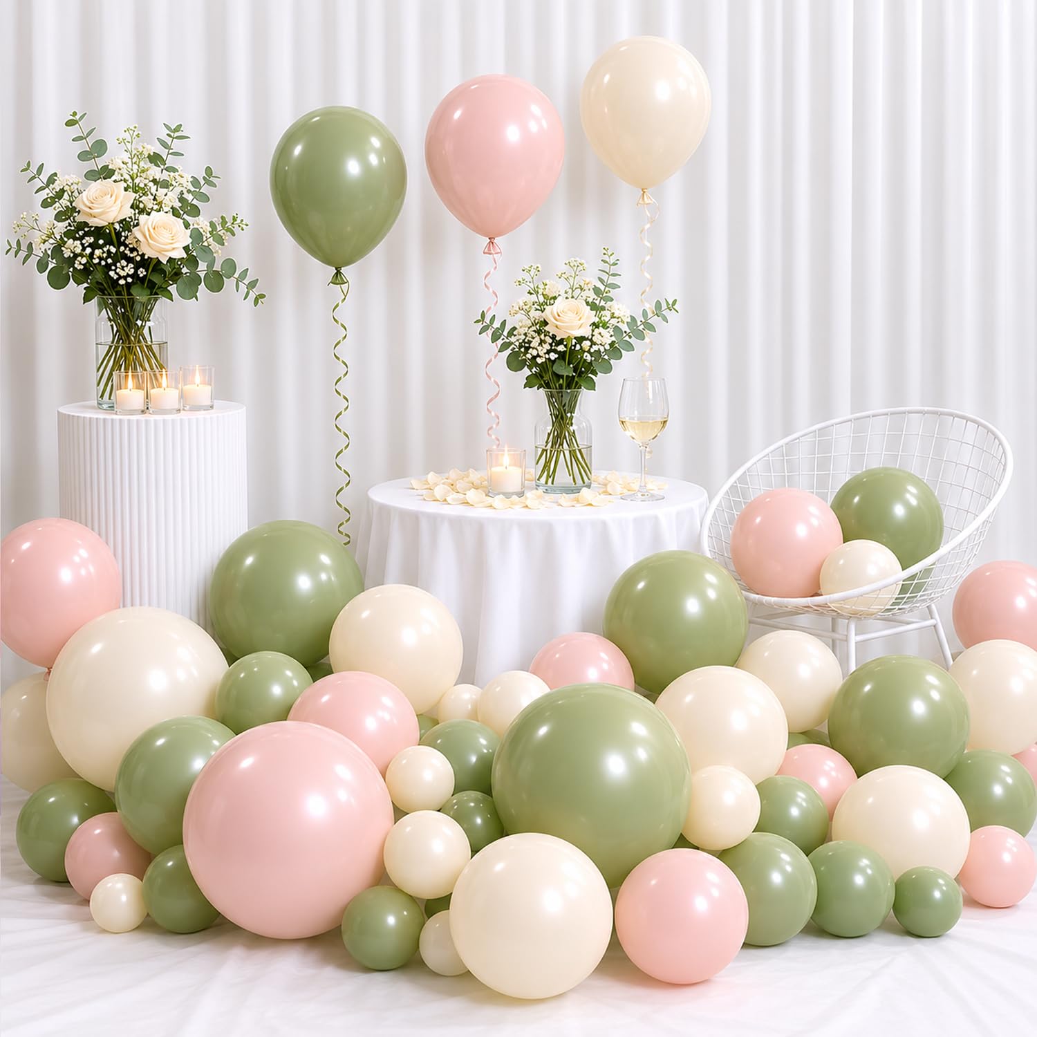 Pastel Green Blush Pink Ivory Latex Balloons Pack of 50 | Party Decoration Balloons for Birthday, Baby Shower, Wedding, Engagement, Anniversary & Celebration Decor-image-3