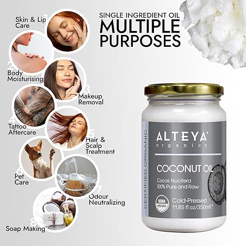 Miniatura 3 de Alteya Aceite de coco virgen extra orgánico, 11.85 fl oz, 100% certificado por USDA, aceite de coco extra virgen natural orgánico puro (Cocos