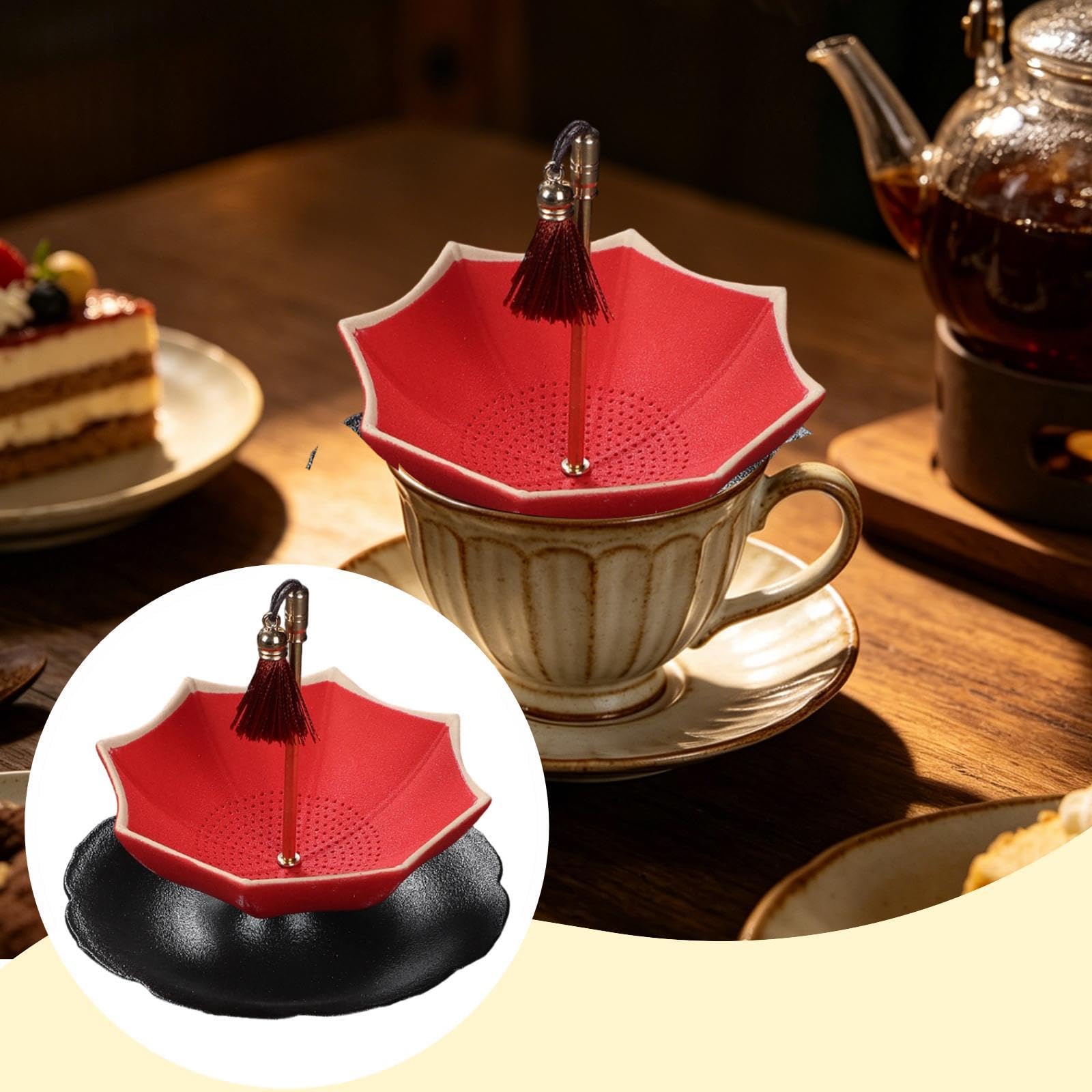 Colador de Té de Cerámica en Forma de con Diseño Creativo y Detalles Decorativos Filtro para Accesorio para Mesa de Kung Fu, Rojo, tal como se describe