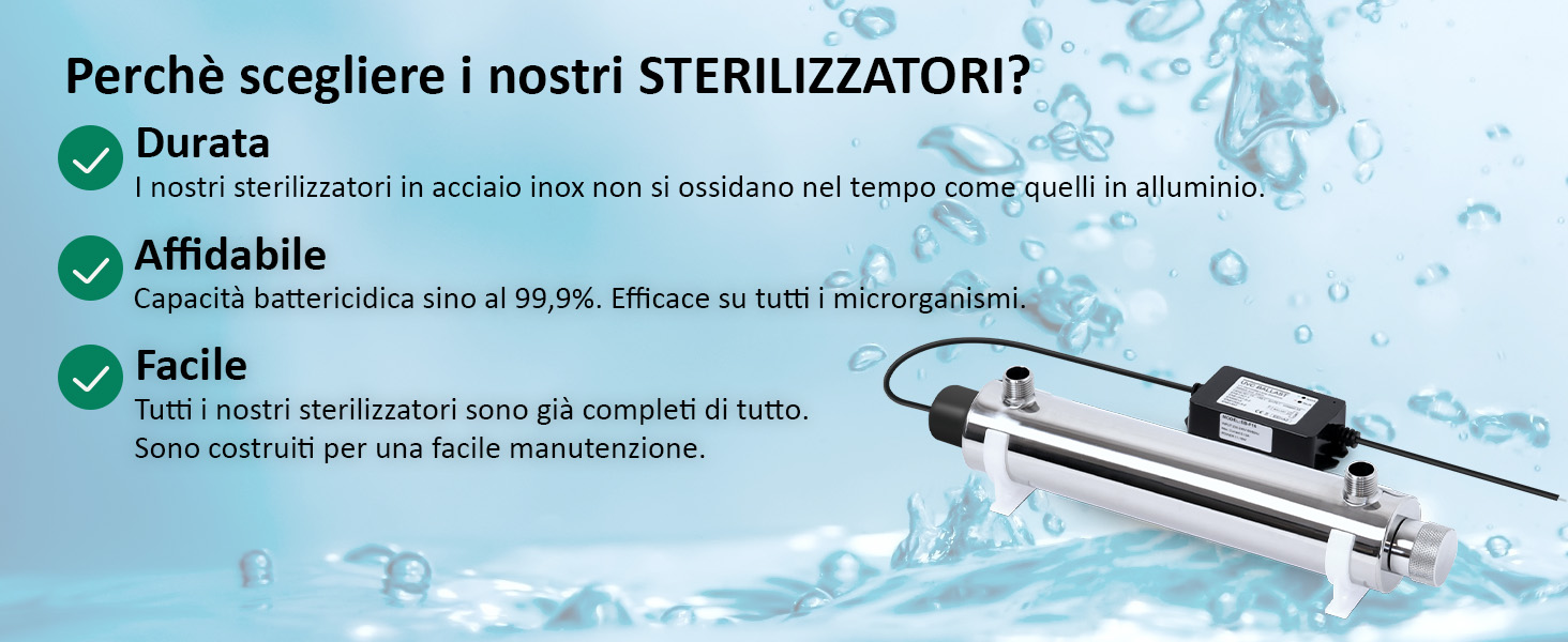 Sterilizzatore Acqua A Lampada UV 55W - Portata 30 Lt/min - Per Impianti Filtrazione, Osmosi Inversa E Acquari