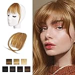 BARSDAR Clip in Bangs Human Hair - Real Human Hair Clip in Bangs for Women - Golden Blonde Wispy Bangs Extensions Fringe with Temples Dyeable Real Hair Bangs Hairpieces - Golden Ginger Blonde