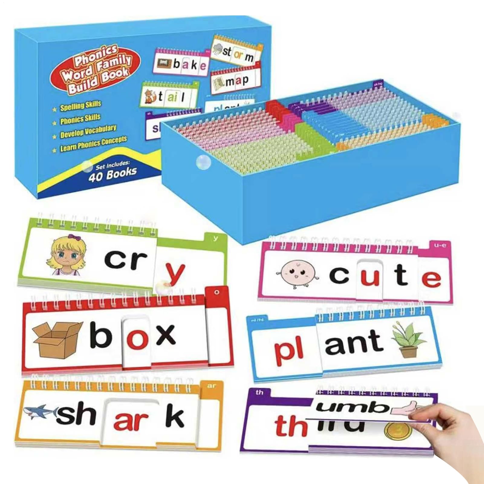 Word Family Build Book | 40 Pieces English Learning Books,Sight Words Flash Cards - for Kids Ages 3-8, Classroom, Preschool, Homeschool, Early Learning