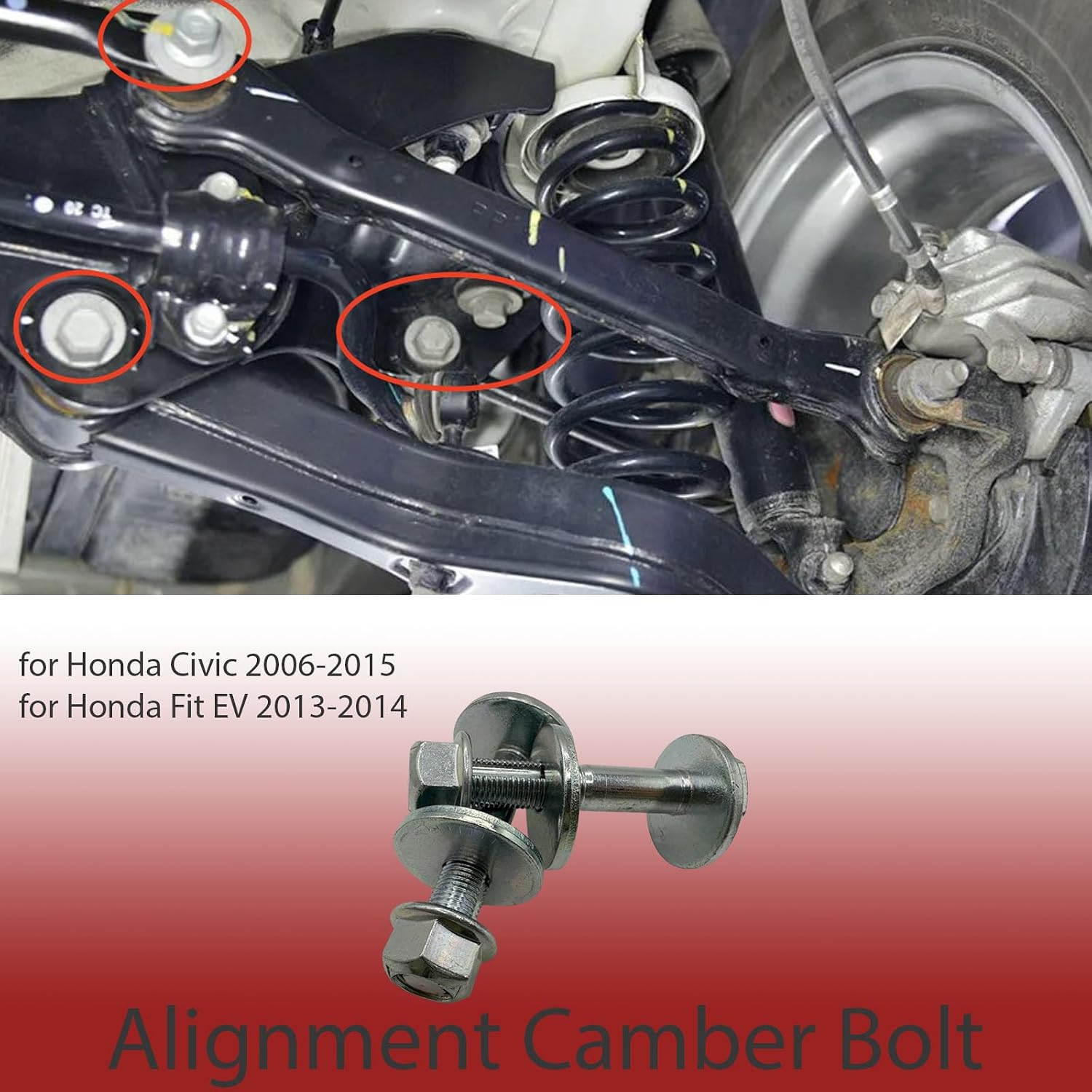 2Pcs Eccentric Alignment Camber Bolts for Honda Civic 2006-2015 for Honda Fit EV 2013-2014 52387SNAA00 Car Rear Lower Suspension Control Arm Cam Adjust Nut Kit Silver