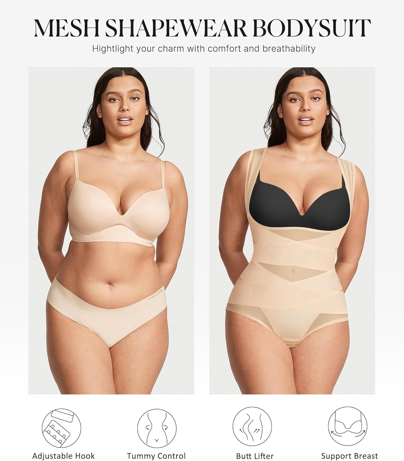 BRABIC Mesh Shapewear Bodysuit Tummy Control for Women Plus Size Faja Body Shaper Bodysuit Butt Lifter - Image 5