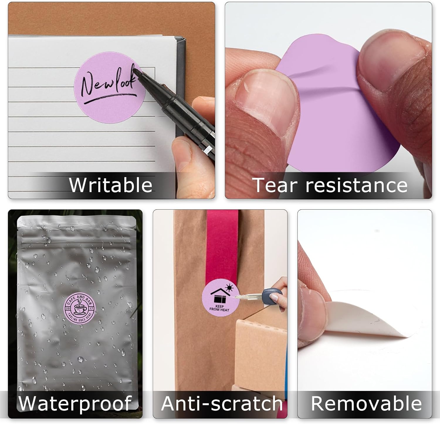 Purple Circle Thermal Labels Vinyl 1.5 Inch Self-Adhesive Round Stickers Roll Waterproof Printer Decals Name Tag for QR Code DIY Office Address 500 PCS - Image 7