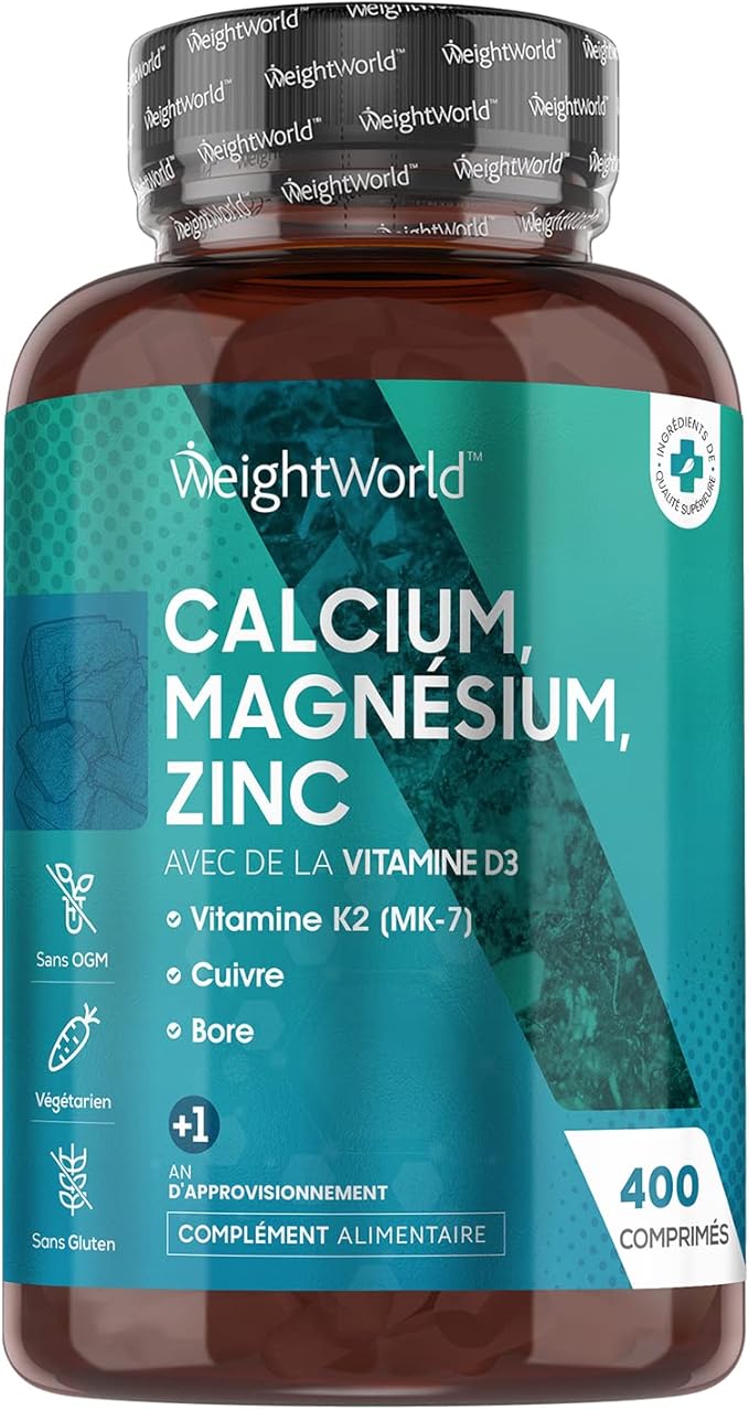 Calcium Magnésium Zinc & Vitamine D3400 Comprimés, 500mg Calcium