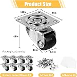 1/2 Inch Mini Caster Wheels Set of 8, Low Profile Self Adhesive Plate Casters, 360° Swivel Little Nylon Wheels for Furniture, Kitchen Appliances, Storage Boxes, DIY Small Projects