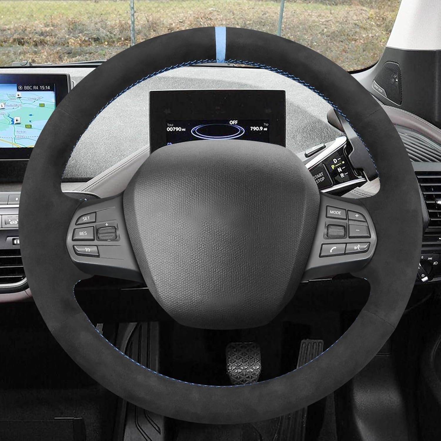 MEWANT BMW i3 Hand Stitch Car Steering Wheel Protector Wrap Cover for BMW i3 2013-2022 Steering Wheel Accessories for BMW i3