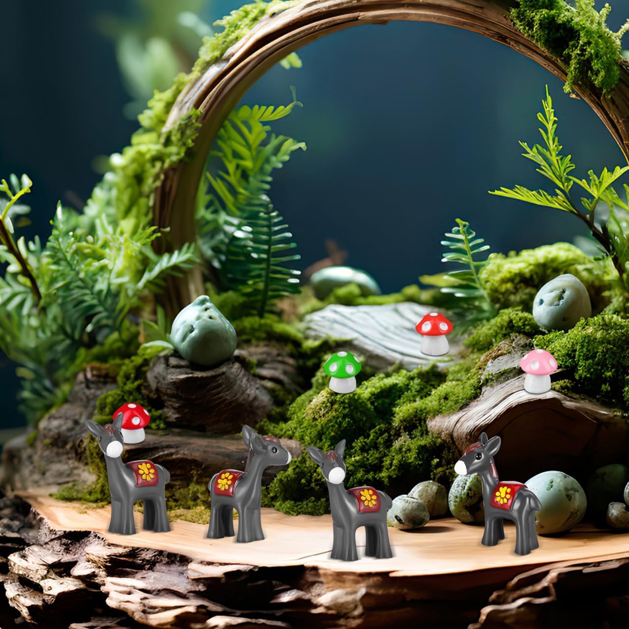 DOITOOL ミニロバの置物 妖精の庭の風景 ミニチュア ロバの動物の置物 ケーキトッパー 苔の風景 DIY テラリウムデコレーシ