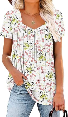 ROSELINLIN Half Sleeve Top for Women Summer Dressy Casual Tunic Top