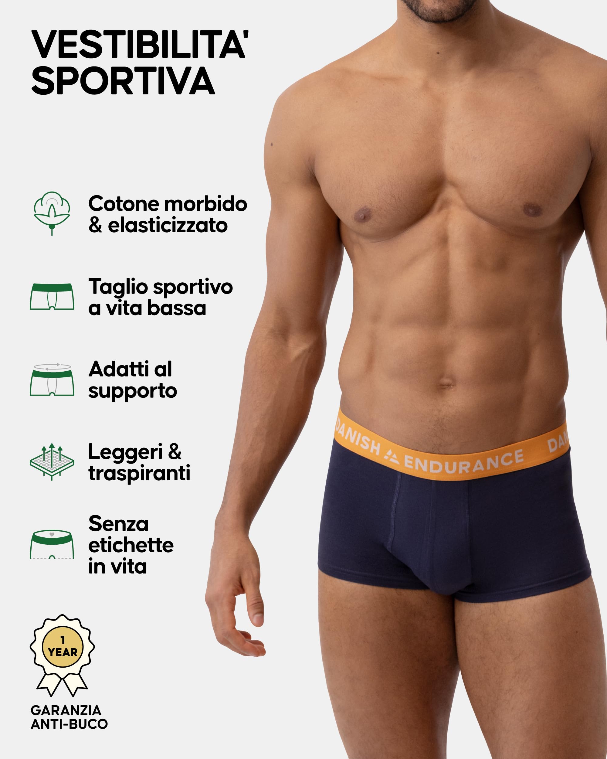 DANISH ENDURANCE Boxer Uomo a Vita Bassa in Cotone, Corti Senza Etichetta, Morbidi e Traspiranti, 6 Paia