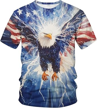 Men's Creative American Flag T-Shirt Eagle Fashion Tie Dye Graphic Tee Shirt Short Sleeves