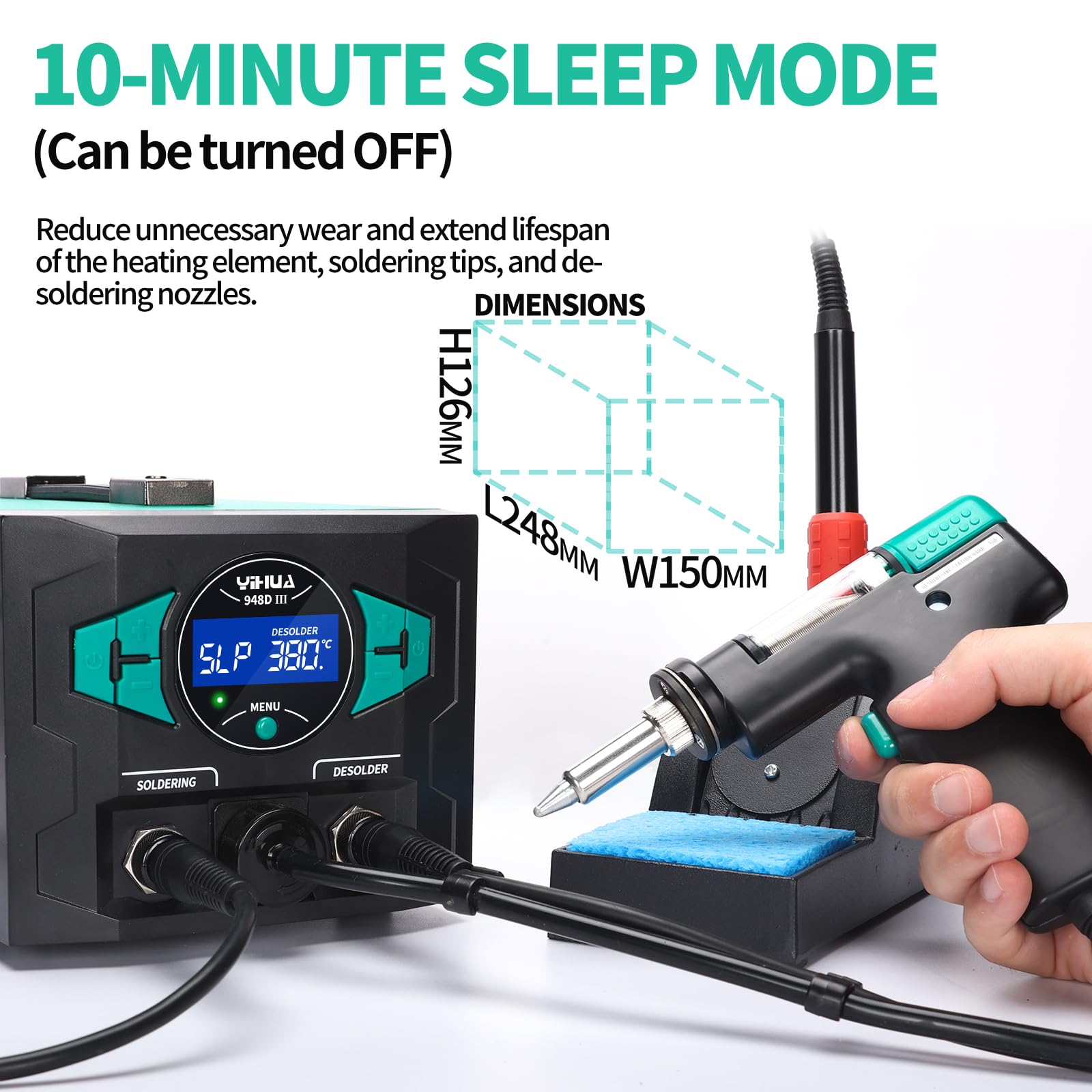 YIHUA 948D-III Stazione Saldante e Dissaldante 110W Pompa a Vuoto 3 Ugelli Spegnimento Automatico (EU PLUG)