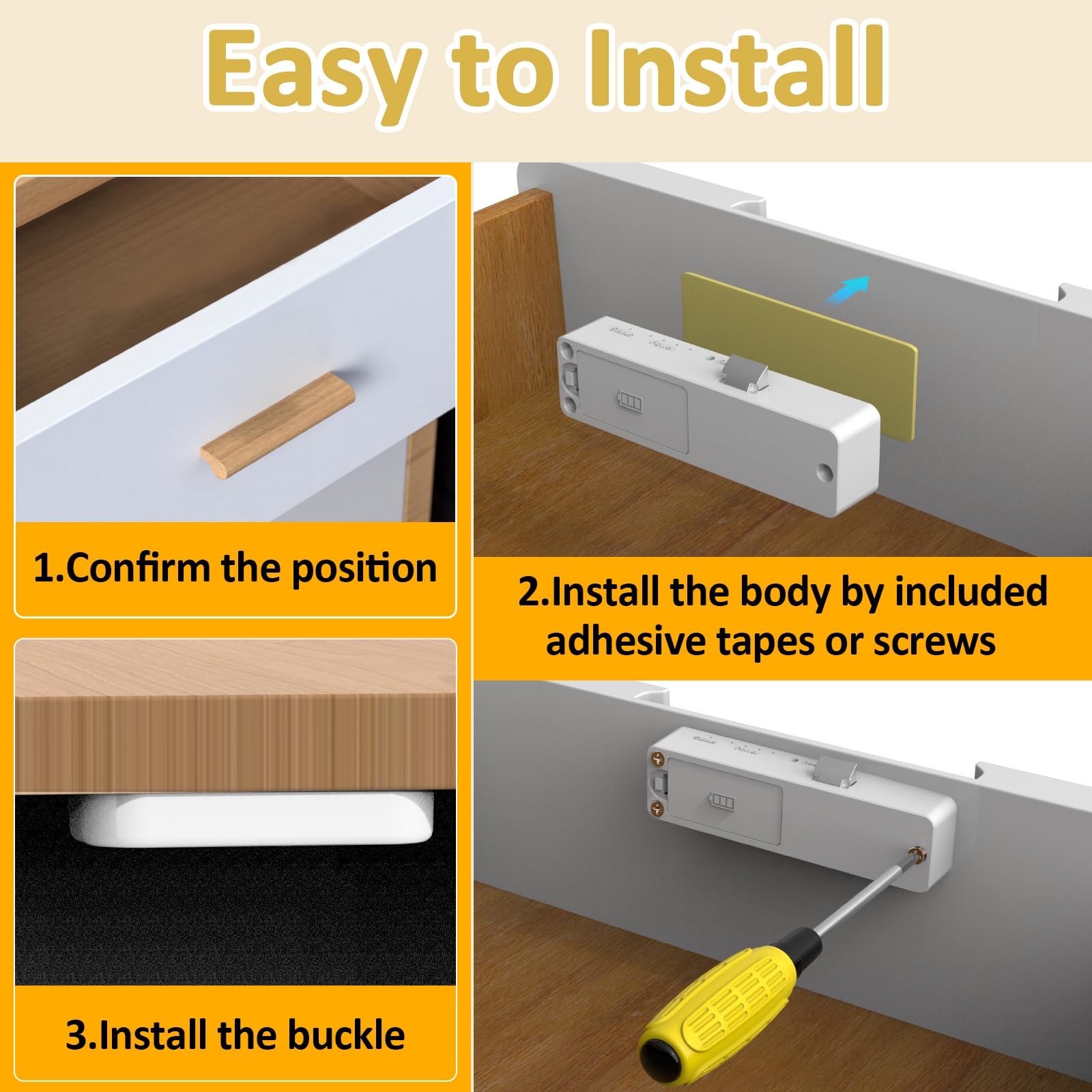 Bestkid Cerradura de gabinete NFC con tarjeta RFID, cerradura de cajón oculta delgada para seguridad infantil, archivador de licor, cocina, despensa, muebles, cajón de doble capa, no requiere taladrar