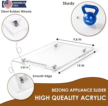 Appliance Sliders for Kitchen appliances Sliding Tray for Coffee Maker, Espresso Machines, Mixers Sturdy Kitchen Aid Sliders for Mixer - Duty Equipment with Rubber Wheels - 9.8 x 14 (Clear)