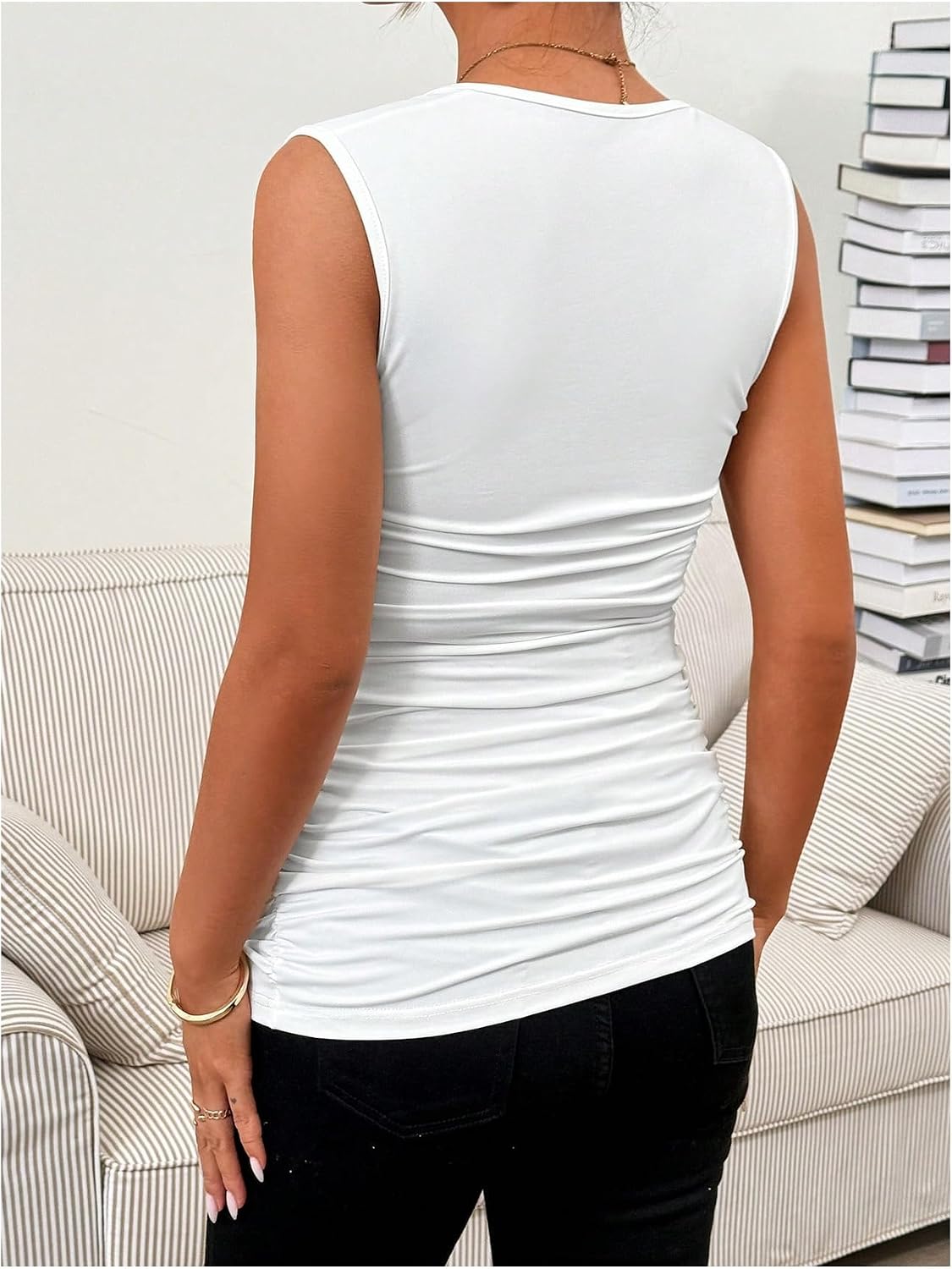 Floerns Women's Maternity Elegant Party Ruched T Shirts Square Neck Sleeveless Pregnancy Tees Summer Clothes