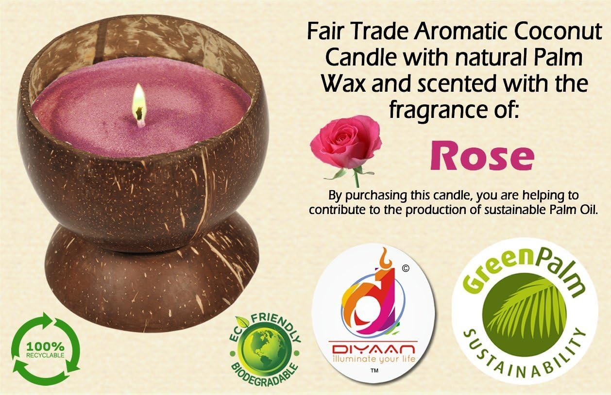 High Quality 100% Natural Handmade Coconut Shell Candle with Sweet Aroma of Rose Fragrance