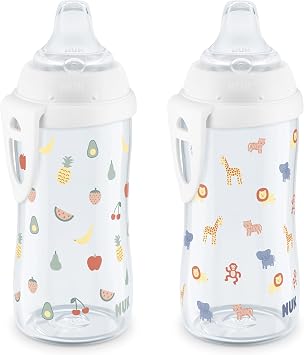 NUK Active Cup, Fun Fruits and Animals, Collection, 10 Oz, Pack of 2 BPA Free, Spill Proof Transition Sippy Cup