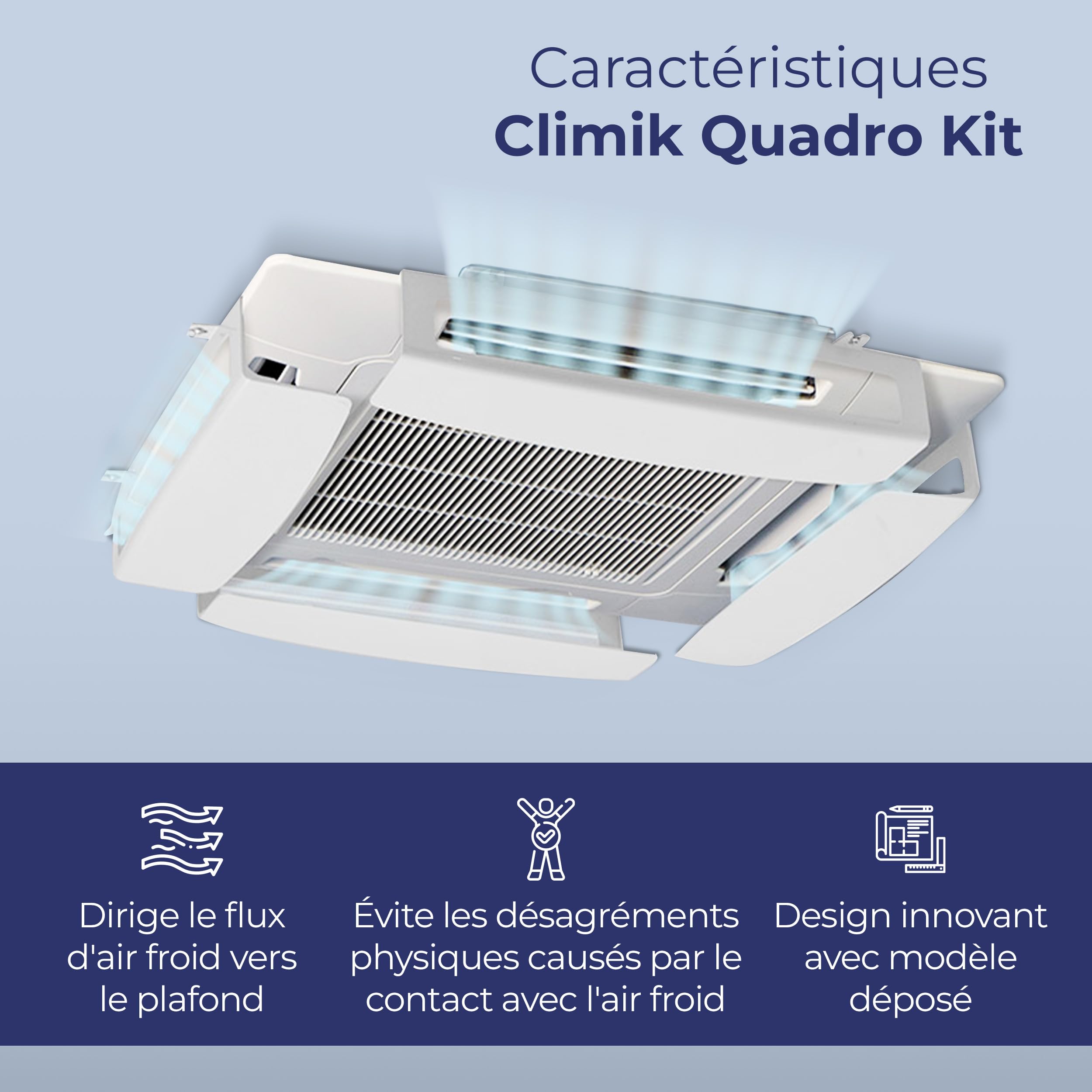 Quadro Deflecteur Climatisation De Plafond - KIT de 4 Déflecteurs Pour Climatiseurs à cassette - Facile à Installer - Blanc, Made in Italy