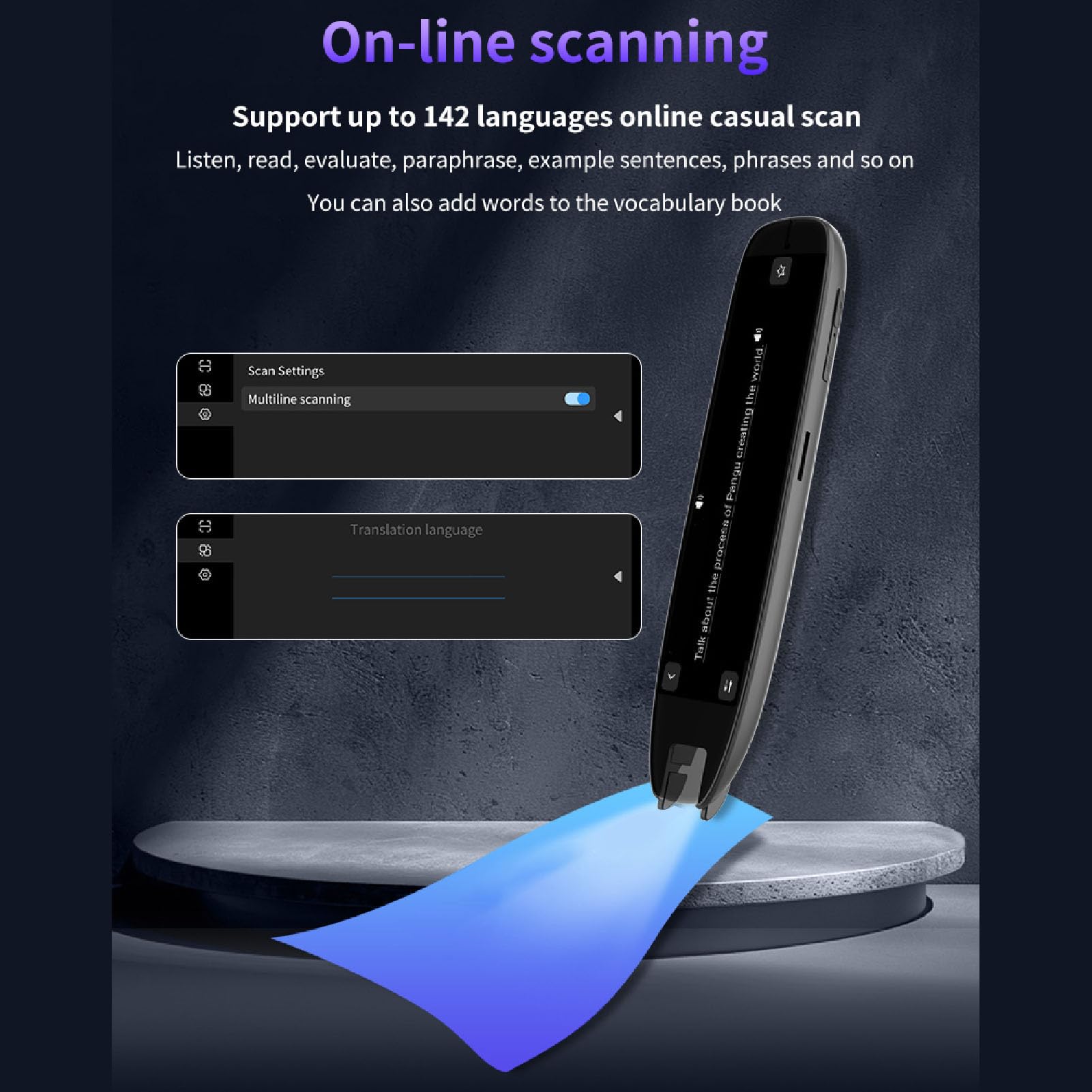 Voice -Übersetzer -Gerät, Scan -Lese -Stift 3.7 '' Touchscreen 142 Sprachen Online Offline -Übersetzung, Sprachausgabe, AI -Engine, 8h Ideal für Geschäft, Lernen, Lesen