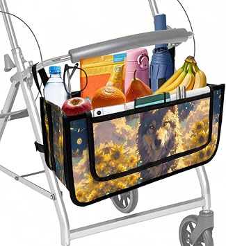 Wolf Sunflower Walker Basket for Folding Walker Foldable Walker Storage Rollator Accessories for Walkers for Seniors Detachable