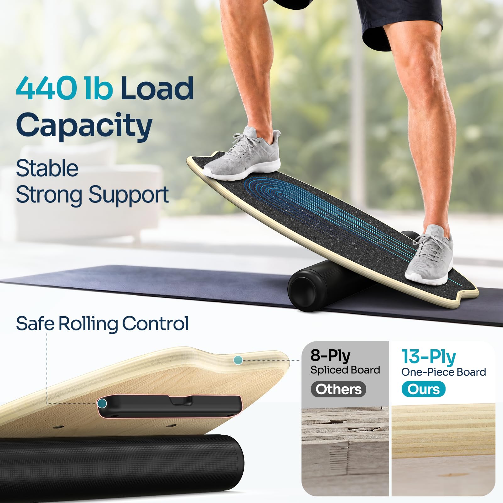 Sportneer - Tabla de equilibrio de madera, monopatín de interior y tabla de equilibrio para niños y adultos