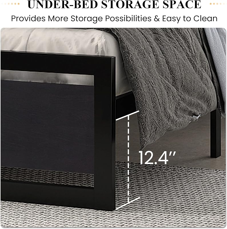 SHA CERLIN Heavy Duty Full Size Bed Frame with Modern Headboard, Black image 4