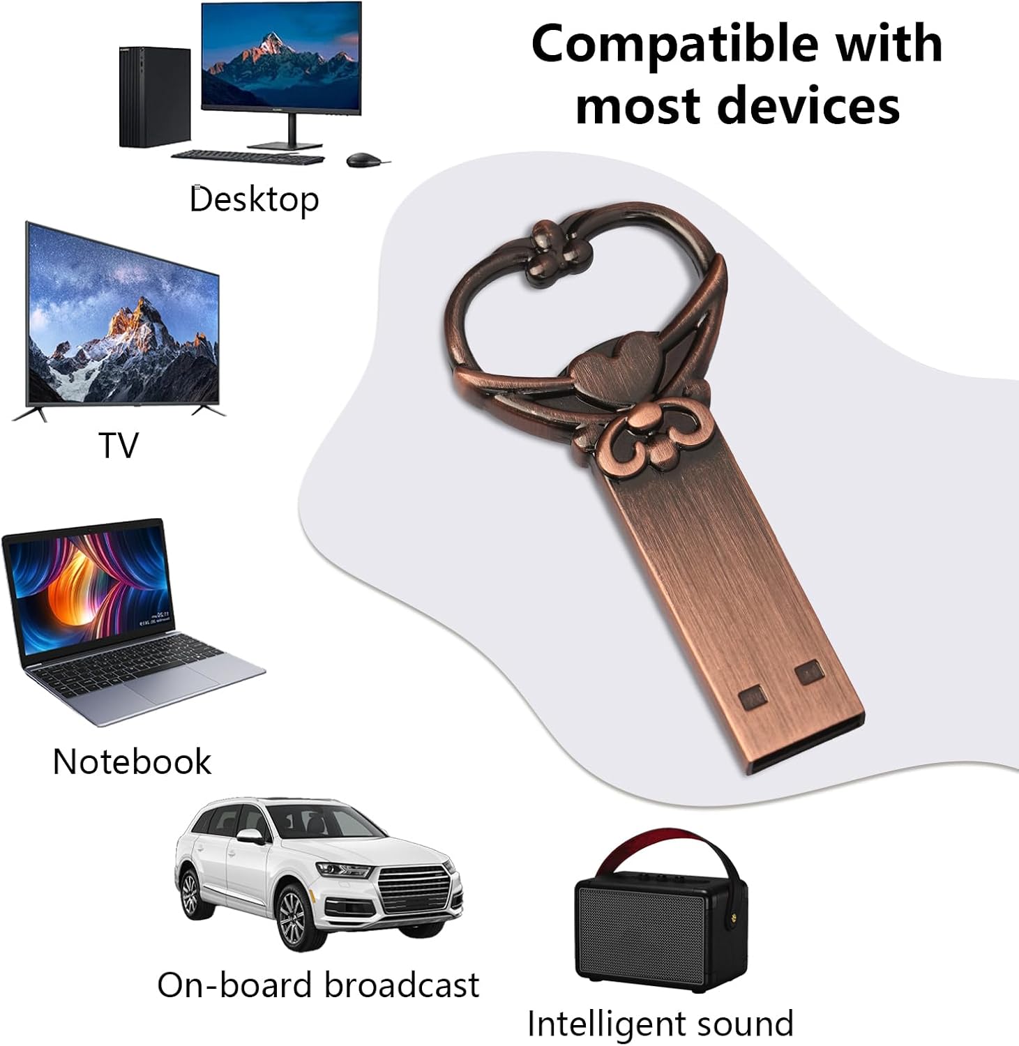 USB Flash Drive, 16GB / 32GB / 64GB /128GB USB 3.0 Metal USB Memory Stick Date Storage Pendrive Thumb Drives (Heart Shape, 32, GB) image 4
