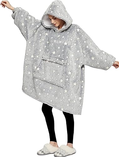 Miniatura 6 de Lzzidou Manta de gran tamaño con capucha para mujer, dos capas de franela acogedora Sherpa manta sudadera para adultos