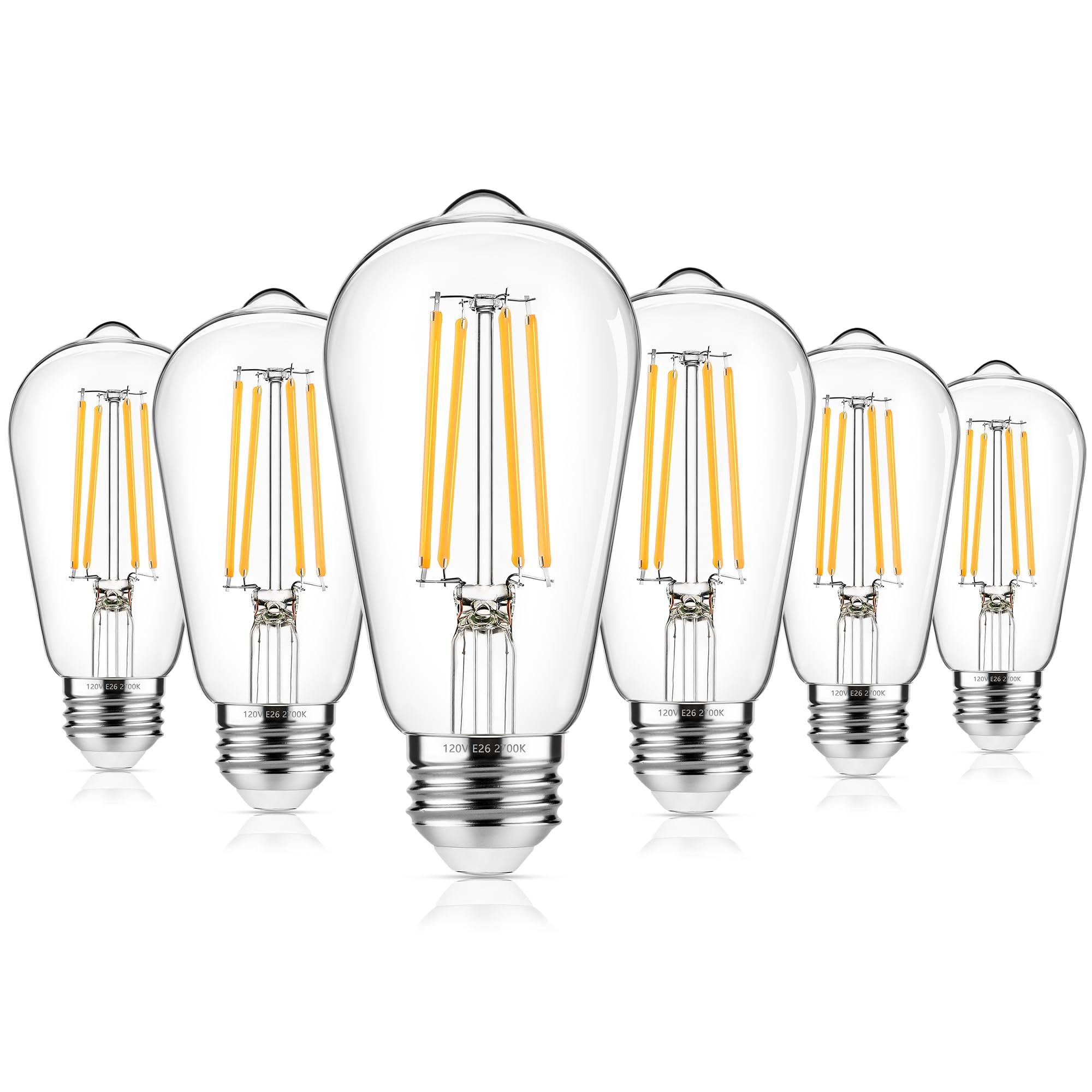 ASOMST Vintage Edison Bulbs 60W Equivalent 850LM, 6W LED Light Bulb Warm White 2700K, ST58 Filament Lighting E26 Base, Non-Dimmable, Pack of 6