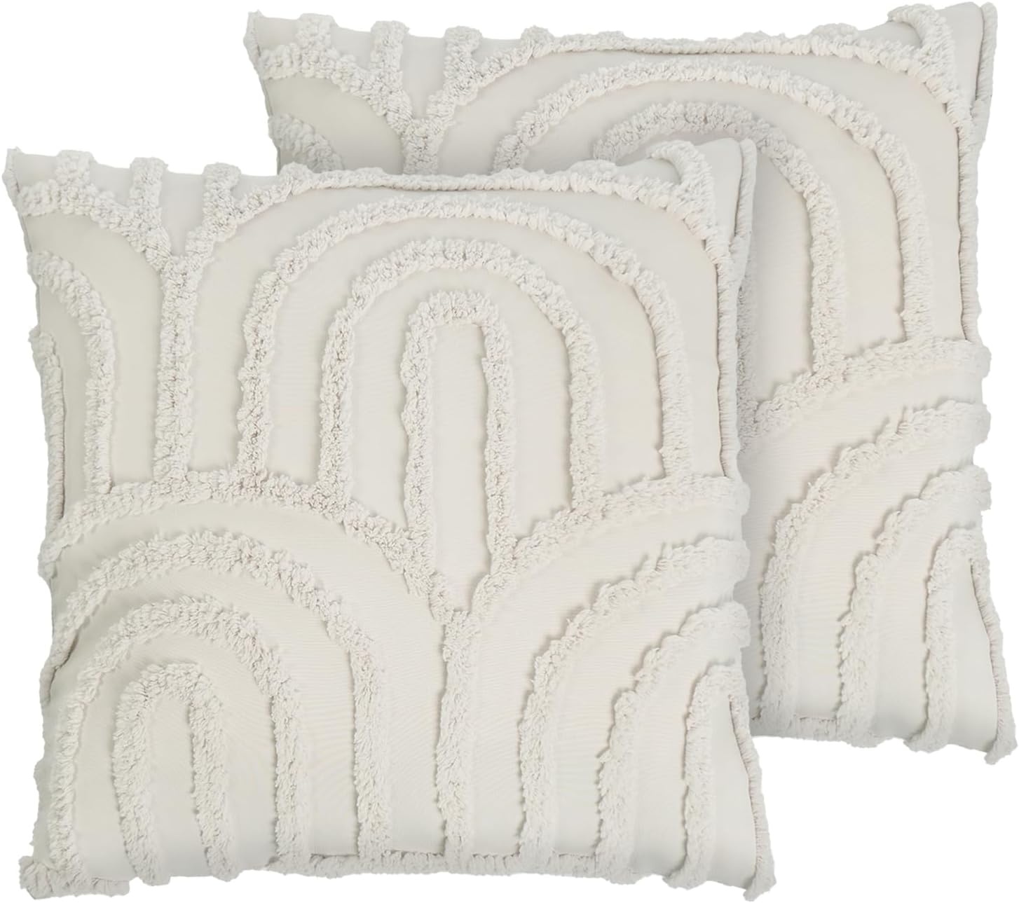 2 Pack Cushion Covers 45 x 45cm, Super Soft Decorative Tufted Arch Design Neutral Tone Throw Pillow Covers with Invisible Zipper For Sofa Bed Livingroom, Stone