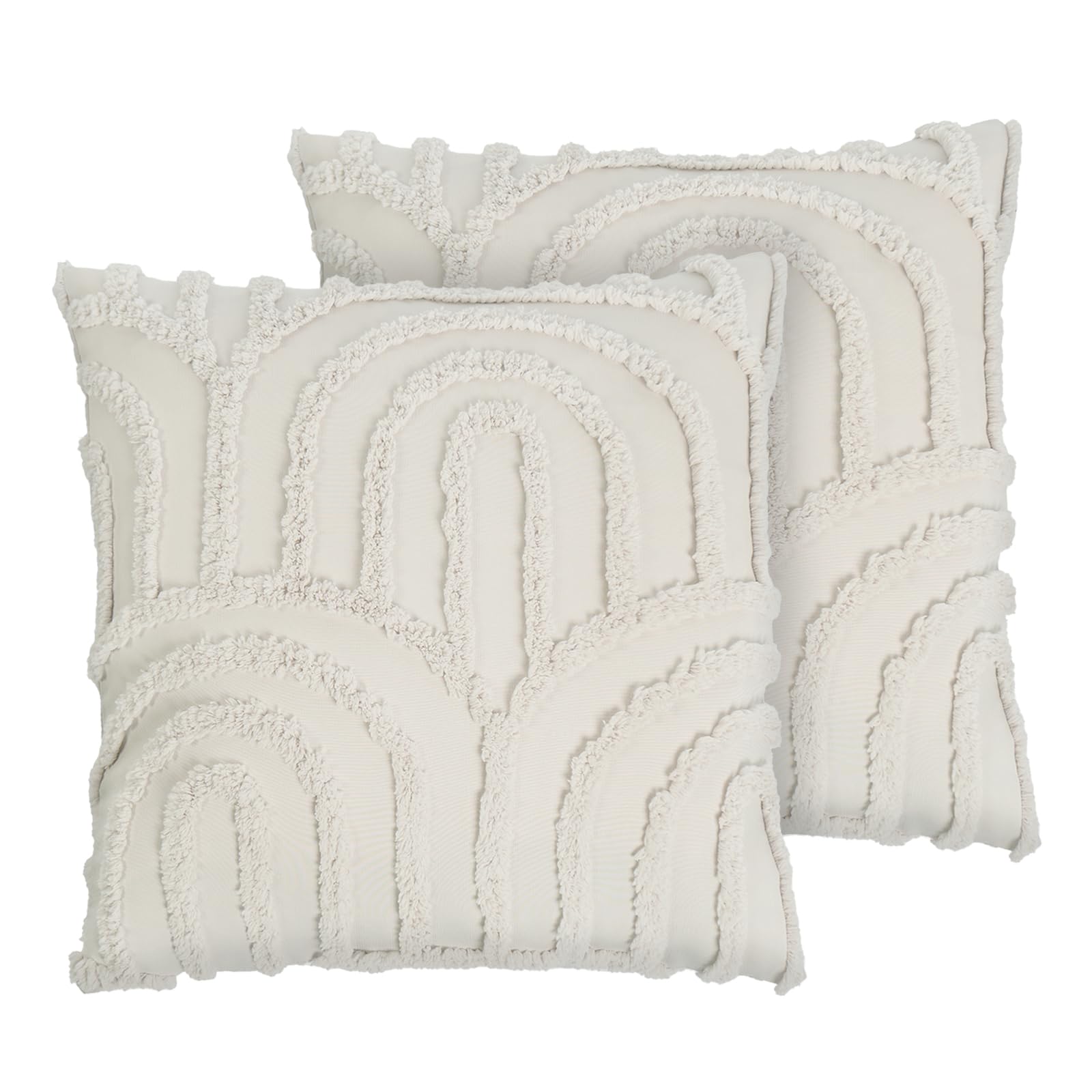 Ohs Stone 2 Pack Cushion Covers 45 X 45Cm, Super Soft Decorative Tufted Arch Design Neutral Tone Throw Pillow Covers With Invisible Zipper For Sofa Bed Livingroom,